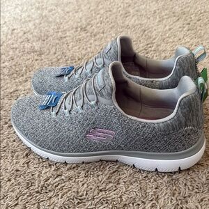 Skechers Gray Sneakers with Knit Upper and Lace-Up Design